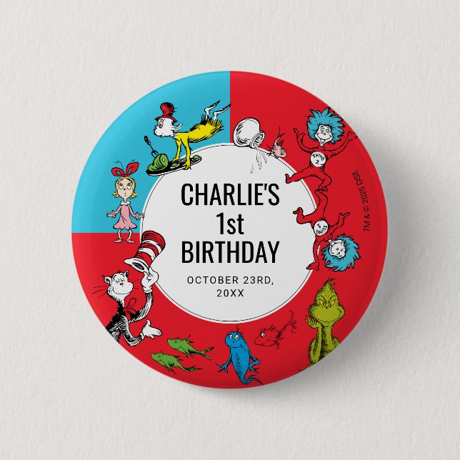 Dr. Seuss - Characters | Kids Birthday Button (Front)