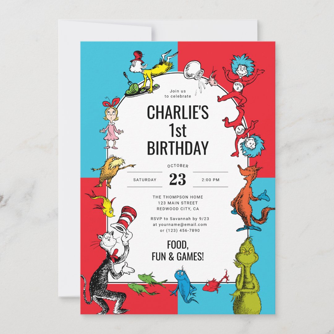 Dr. Seuss - Characters | Kids Birthday Invitation (Front)