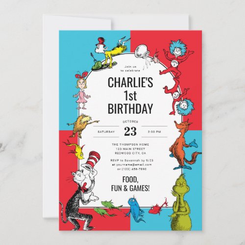 Dr Seuss _ Characters  Kids Birthday Invitation