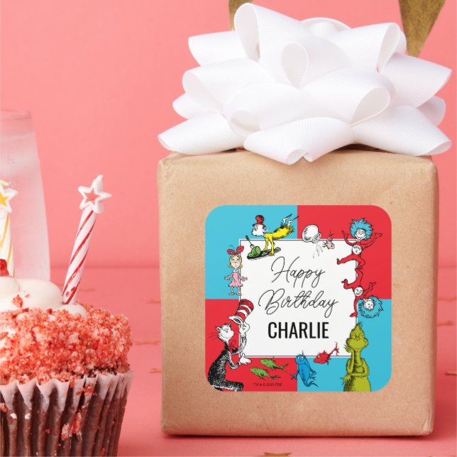 Dr. Seuss - Characters | Kids Birthday Square Sticker (Party)