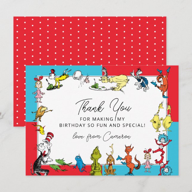 Dr. Seuss - Characters | Kids Birthday Thank You Card (Front/Back)