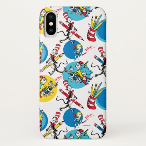 Dr Seuss  Characters With Pencils Pattern iPhone X Case