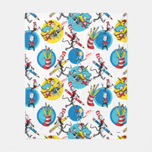Dr. Seuss Characters With Pencils Pattern Fleece Blanket