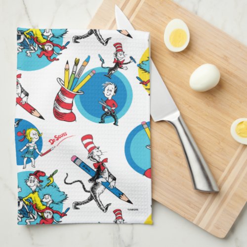 Dr Seuss  Characters With Pencils Pattern Kitchen Towel