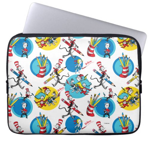 Dr Seuss  Characters With Pencils Pattern Laptop Sleeve