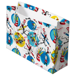 Dr. Seuss Characters With Pencils Pattern Large Gift Bag