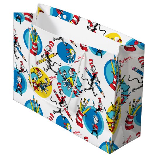 Dr. Seuss | Characters With Pencils Pattern Large Gift Bag | Zazzle.com