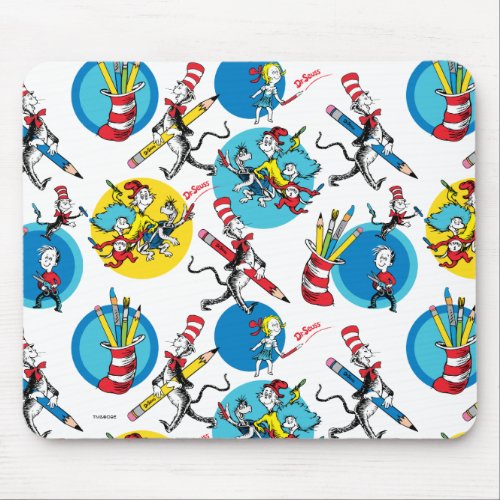 Dr Seuss  Characters With Pencils Pattern Mouse Pad