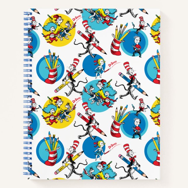 Dr. Seuss | Characters With Pencils Pattern Notebook (Front)
