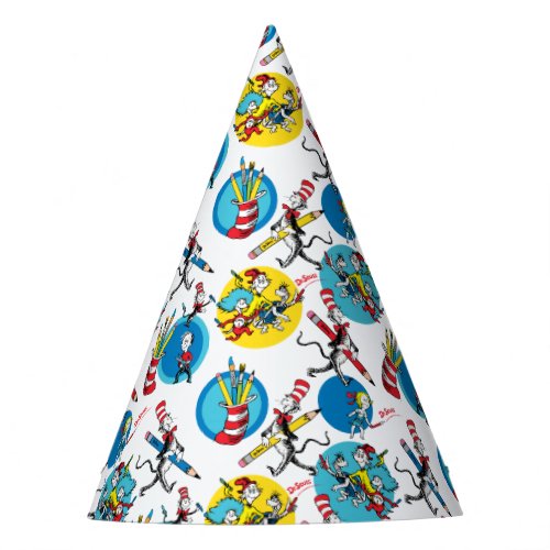 Dr Seuss  Characters With Pencils Pattern Party Hat