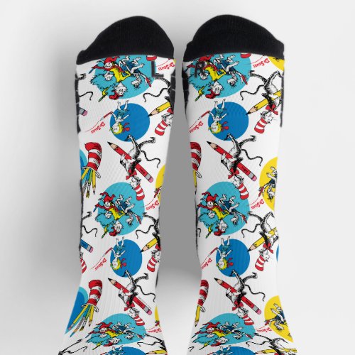 Dr Seuss  Characters With Pencils Pattern Socks