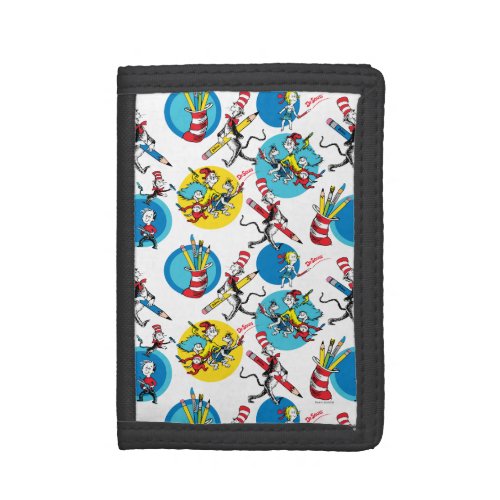 Dr Seuss  Characters With Pencils Pattern Trifold Wallet
