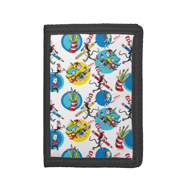 Dr. Seuss | Characters With Pencils Pattern Trifold Wallet (Front Vertical)