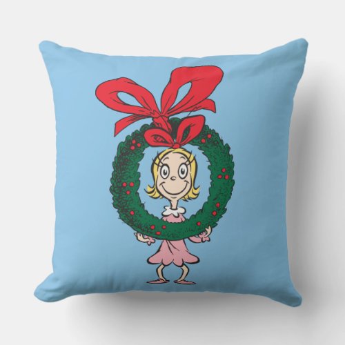 Dr Seuss  Cindy_Lou Who _ Wreath Throw Pillow