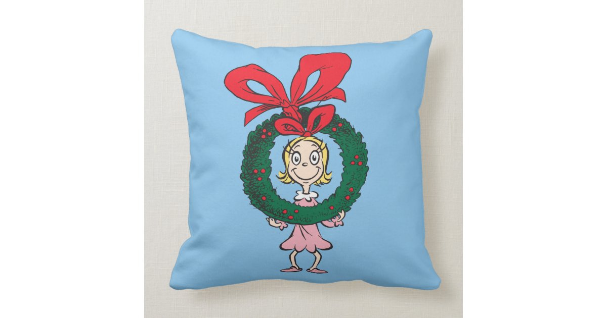 Dr Seuss Cindy Lou Who Wreath Throw Pillow Zazzle Com
