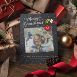 Dr. Seuss | Foil Merry Grinchmas Family Christmas  Foil Holiday Card<br><div class="desc">Celebrate the Holidays with The Grinch this year! This rustic chalkboard design features the text "Merry Grinchmas" and the iconic Grinch hand. Personalize by adding your favorite family photo and names.</div>