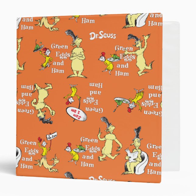 Dr. Seuss Green Eggs and Ham Character Pattern 3 Ring Binder (Front/Inside)