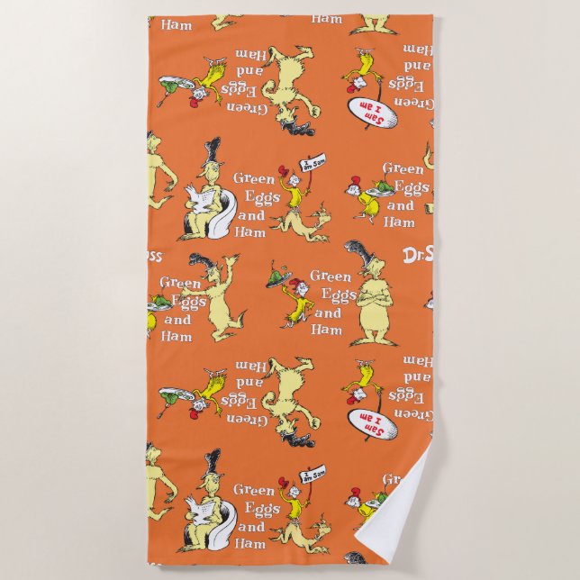 Dr. Seuss Green Eggs and Ham Character Pattern Beach Towel (Front)