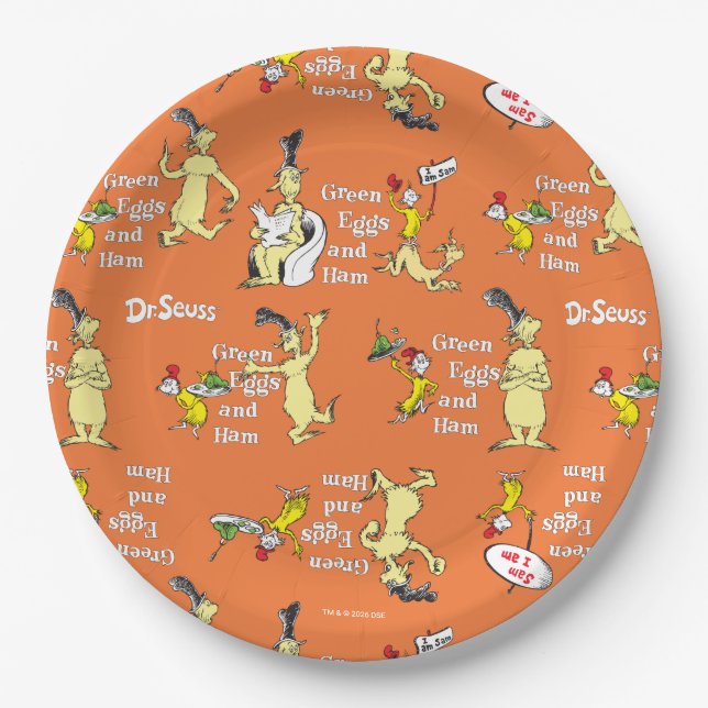 Dr. Seuss Green Eggs and Ham Character Pattern Paper Plates (Front)