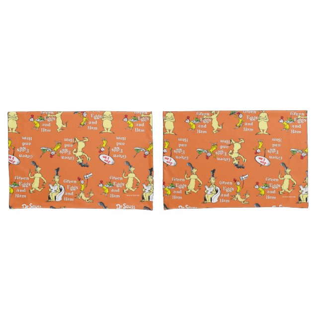Dr. Seuss Green Eggs and Ham Character Pattern Pillow Case (Front-Set)