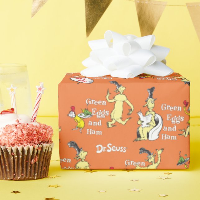 Dr. Seuss Green Eggs and Ham Character Pattern Wrapping Paper (Birthday Party)