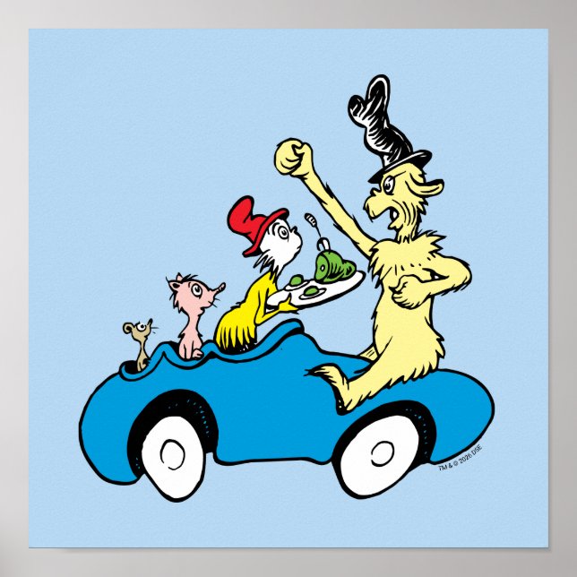Dr. Seuss Green Eggs and Ham Characters in Car Poster (Front)