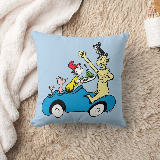 Dr. Seuss Green Eggs and Ham Characters in Car Throw Pillow (Blanket)