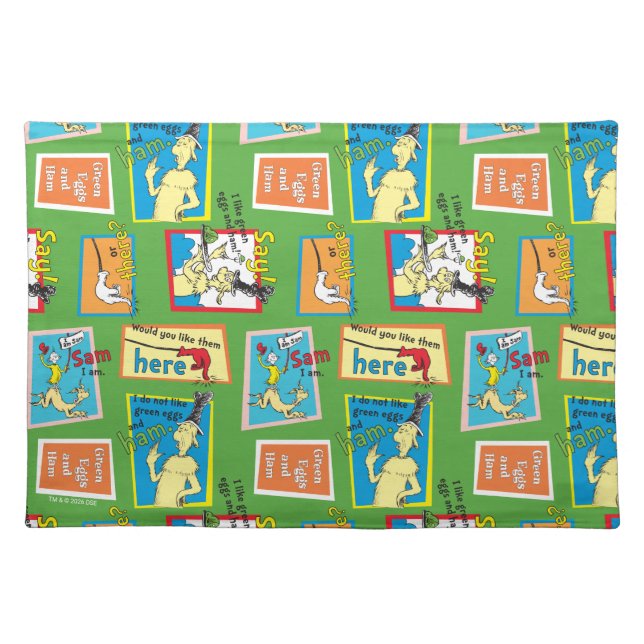 Dr. Seuss Green Eggs and Ham Story Quotes Cloth Placemat (Front)