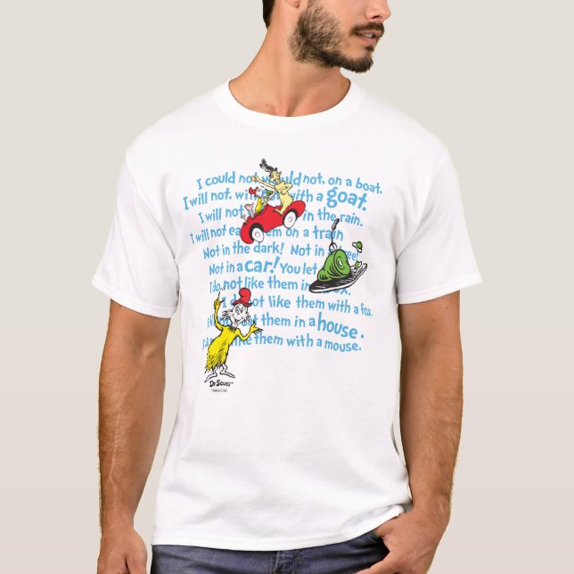 Dr. Seuss | Green Eggs And Ham Storybook Pattern T-Shirt (Front)