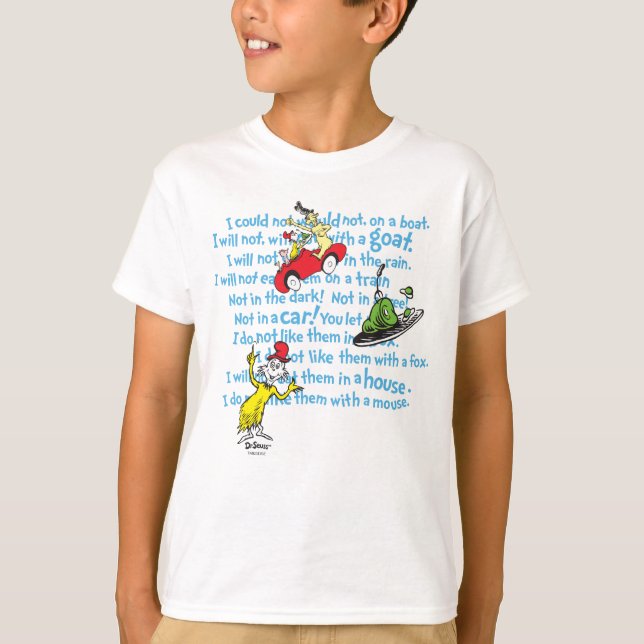Dr. Seuss | Green Eggs And Ham Storybook Pattern T-Shirt (Front)