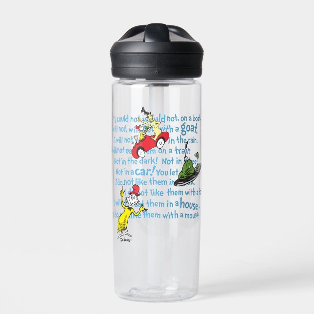 Dr. Seuss | Green Eggs And Ham Storybook Pattern Water Bottle (Front)