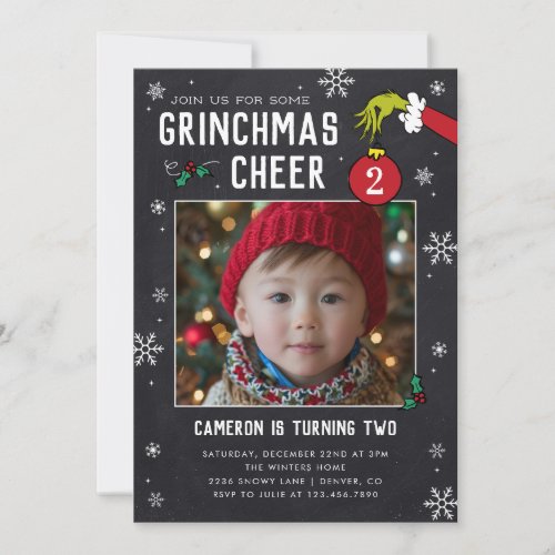 Dr Seuss  Grinch Chalkboard Photo Birthday Invitation