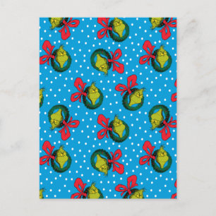 Dr. Seuss   Grinch   Christmas Wreath Pattern Holiday Postcard
