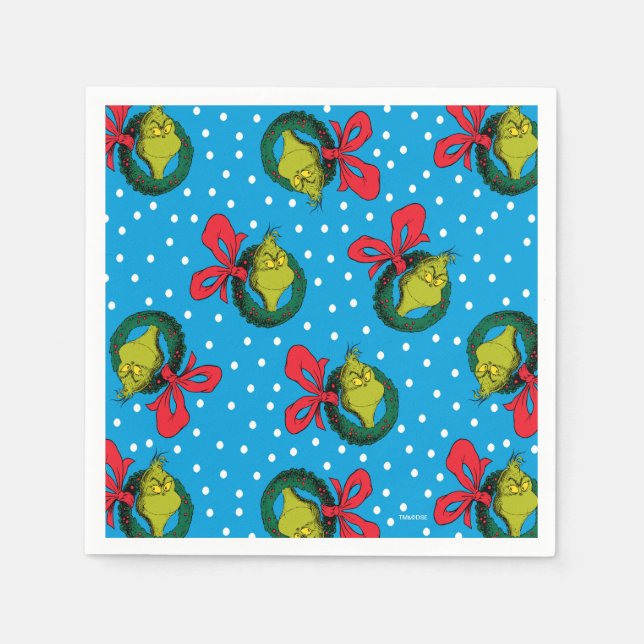 Dr. Seuss | Grinch | Christmas Wreath Pattern Napkins (Front)