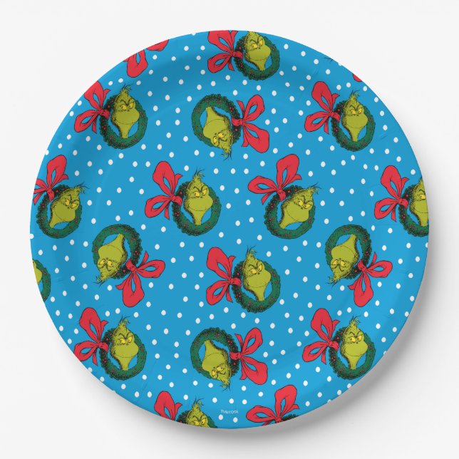 Dr. Seuss | Grinch | Christmas Wreath Pattern Paper Plates (Front)