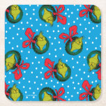 Dr. Seuss | Grinch | Christmas Wreath Pattern Square Paper Coaster