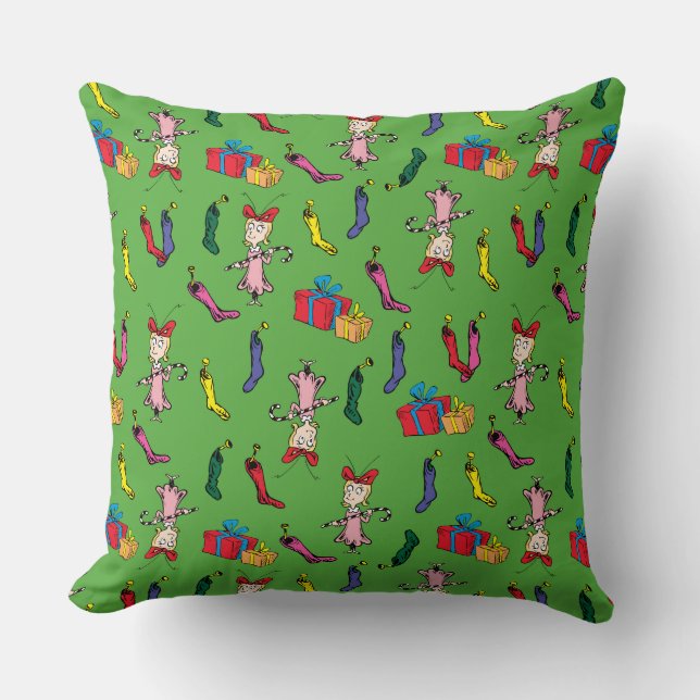Dr. Seuss | Grinch | Cindy-Lou Who Pattern Throw Pillow (Front)