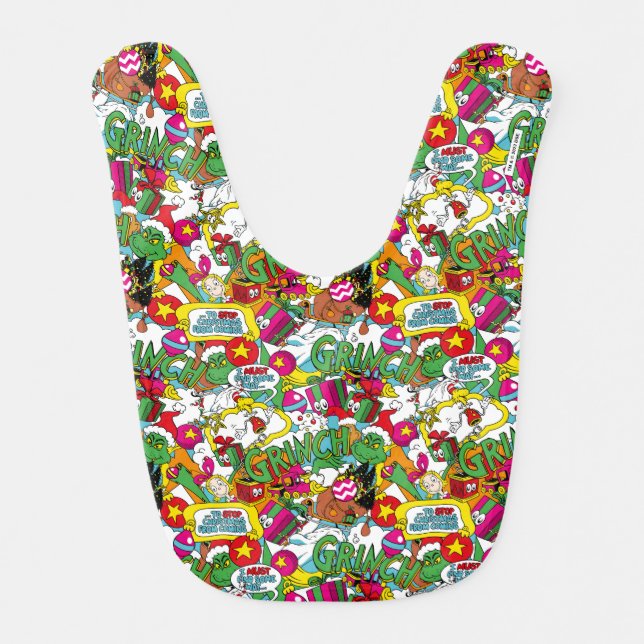 Dr. Seuss | Grinch Colorful Pattern Baby Bib (Front)
