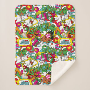 Dr. Seuss   Grinch Colorful Pattern Sherpa Blanket