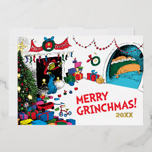 Dr. Seuss Grinch Down the Chimney Foil Holiday Card