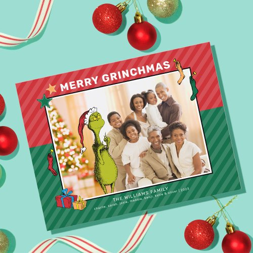 Dr Seuss  Grinch Family Photo Holiday Postcard