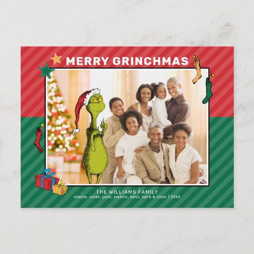 Dr Seuss  Grinch Family Photo Holiday Postcard