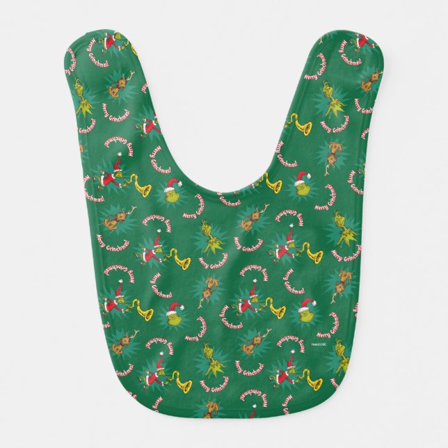 Dr. Seuss | Grinch | Merry Grinchmas Pattern Baby Bib (Front)