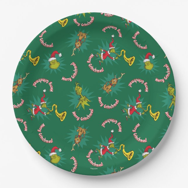 Dr. Seuss | Grinch | Merry Grinchmas Pattern Paper Plates (Front)