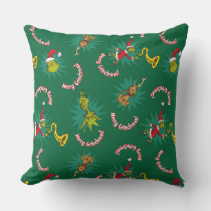 Dr. Seuss Grinch Merry Grinchmas Pattern Throw Pillow