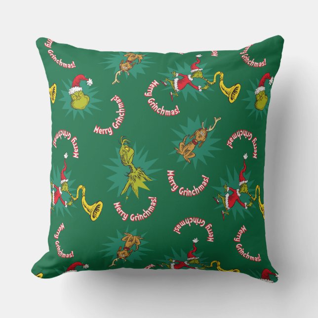 Dr. Seuss | Grinch | Merry Grinchmas Pattern Throw Pillow (Front)