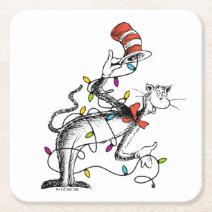 Dr. Seuss Grinch Mischievous Cat in the Hat Square Paper Coaster