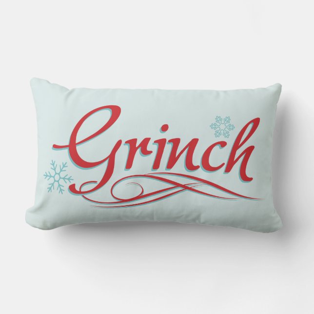 Dr. Seuss | Grinch - Red and Blue Script Lumbar Pillow (Front)