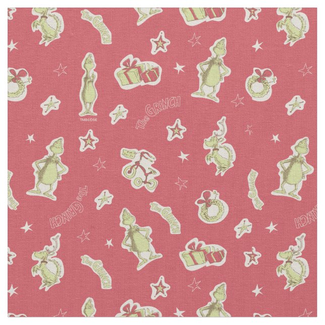 Dr. Seuss | Grinch | Red Christmas Pattern Fabric (Close Up)