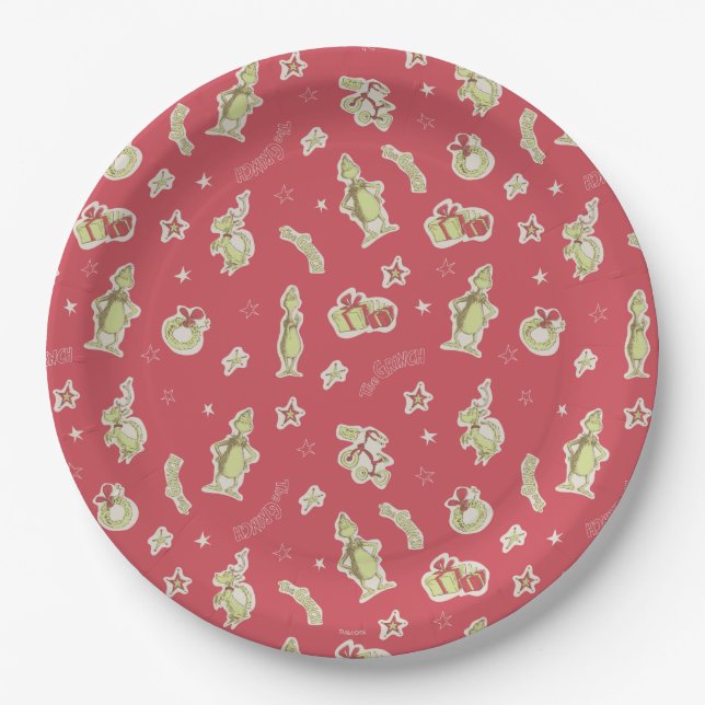 Dr. Seuss | Grinch | Red Christmas Pattern Paper Plates (Front)